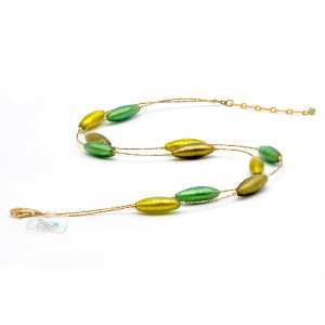 Necklace green and gold fantasy necklace gold green murano glass