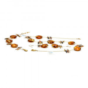 Conjunto de joyas en verdadero cristal de murano ámbar de venecia