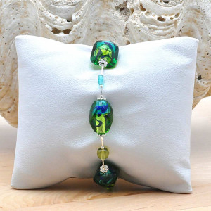 Pulsera cristal murano verde y azul sasso bicolore