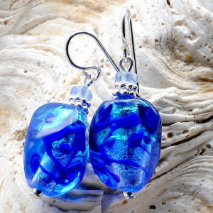 Brincos de cristal murano azul de veneza