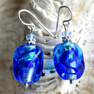 Blue murano glass earrings sasso bicolor