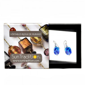 Blue murano glass earrings sasso bicolor