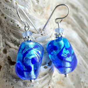 Sasso bicolore bleu -  boucles d'oreilles en verre de murano bleu