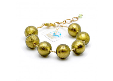 Ball khaki green bracelet - genuinemurano glass bracelet venice