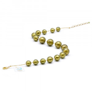 Ball green khaki - collar khaki jewel, genuine murano glass of venice