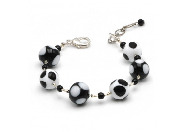  palla a pois in bianco e nero - bracciale nero), piselli in autentico vetro di murano venezia