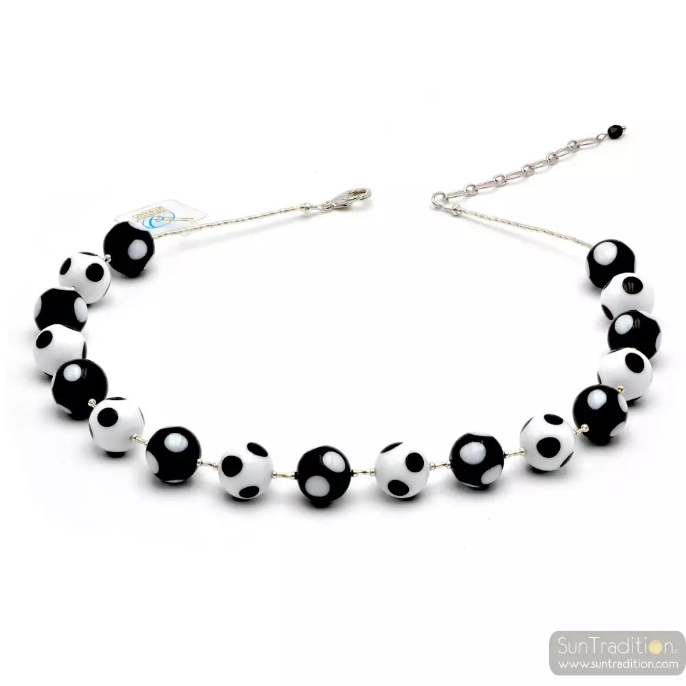 Ball blanco negro - collar en verdadero cristal de murano de venecia