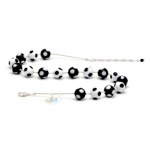 Collier en verre de murano ball blanc noir pois 