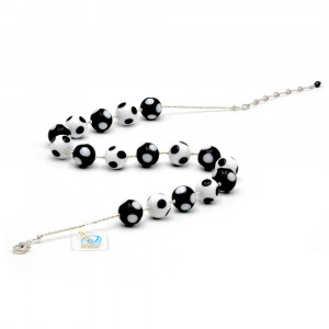 Ball blanco-negro collar en verdadero cristal de murano de venecia