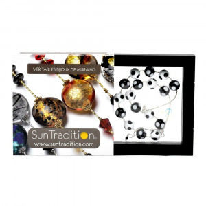 Ball white-black peas - black collar has polka dots in the genuine murano glass of venice