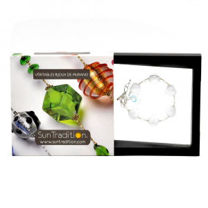  ball blanc cristal - bracelet blanc en veritable verre de murano de venise