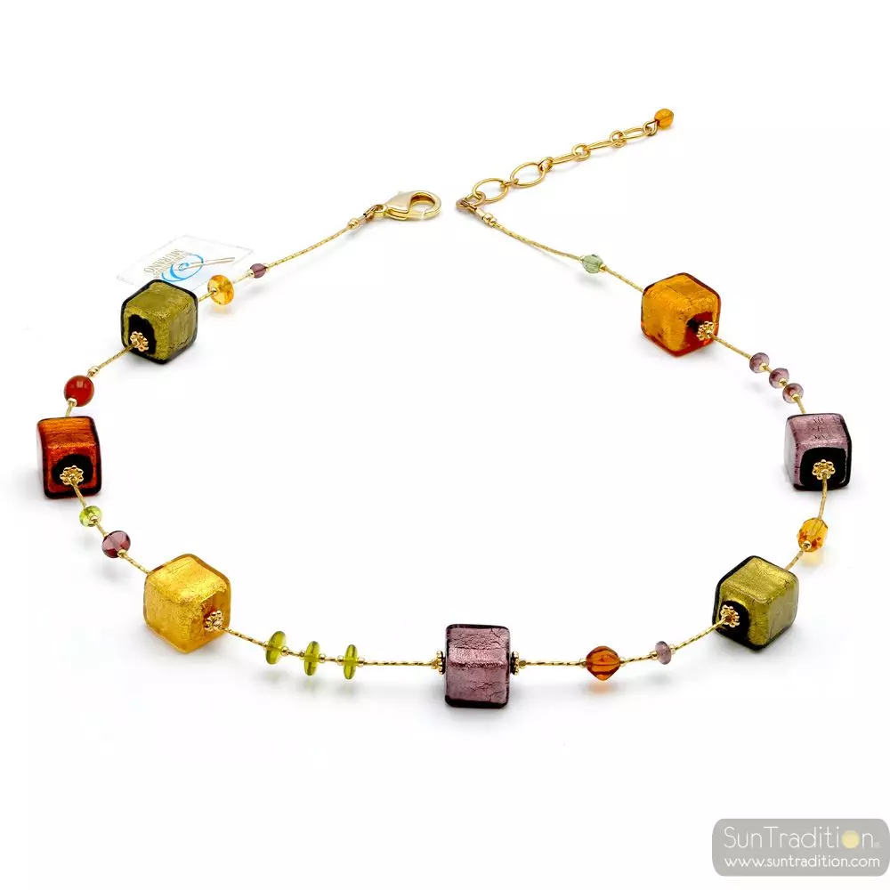 Amerika ketting amber goud en parma echt murano glas