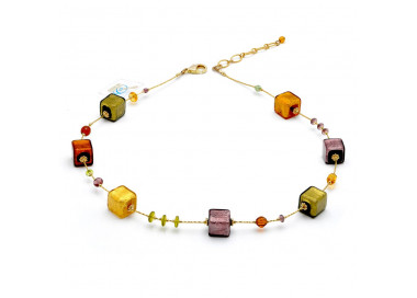 Kette bernsteinfarben gold und lila aus murano glas