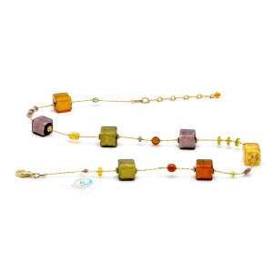 Necklace genuine murano glass amber gold and parma