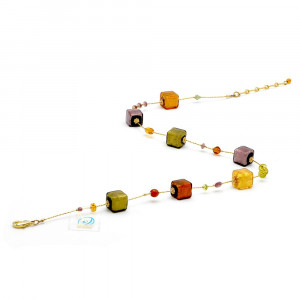 Kette bernsteinfarben gold und lila aus echtem muranoglas