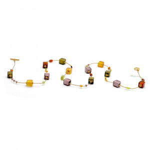 Kette lang bernsteinfarben gold und lila aus echtem murano glas