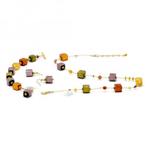 Conjunto de cristal murano quadrado ouro e lilas