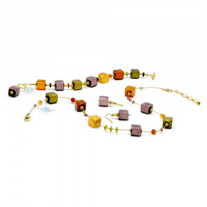 Conjunto de joyas de oro ambar y parma cristal de murano