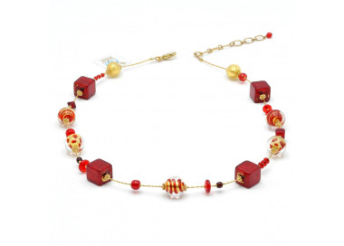 Mix rood - rode halsband goud originele murano glas