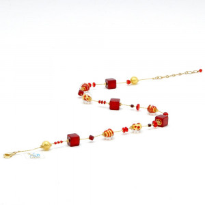 Colar de cristal murano ouro e vermelho