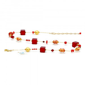 Mix rood - rode halsband goud originele murano glas