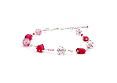 Colar de cristal murano prata e rosa de veneza