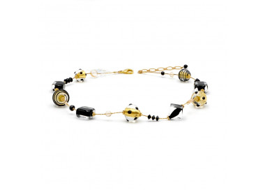 Black and gold necklace gold jewelry genuine murano glass of venice