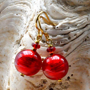 Boucles d'oreilles rouge verre murano