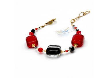 Red and black murano glass bracelet