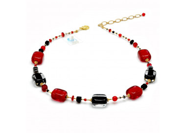 Collar vidrio murano rojo y negro  joya genuino murano venecia