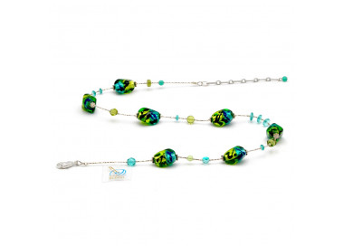 Green necklace murano glass-green and blue