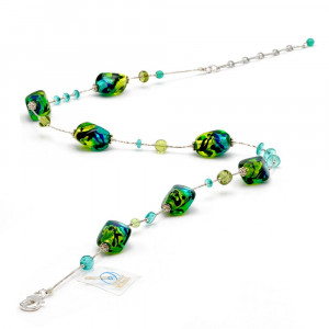 Colar de cristal murano verde e azul de veneza