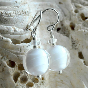 Boucles d'oreilles blanc bijoux en veritable verre de murano de venise