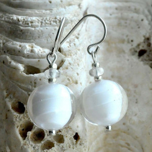 Bola blanco - pendientes blanco joyas verdadero cristal de murano venecia