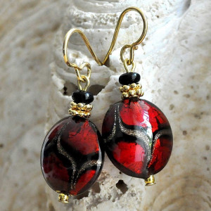 Aretes rojo joyas en verdadero cristal de murano de venecia