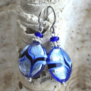 Brincos de cristal murano pastilha azul de veneza