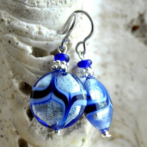 Aretes azul de murano de venecia