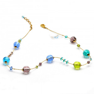 Collier bleu en veritable verre de murano