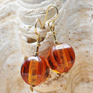 Lancet oliva squadrata amber örhängen amber murano glas