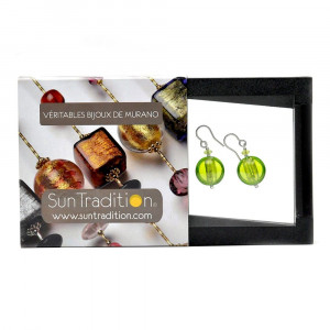 Boucles d'oreilles vert pomme en verre de murano