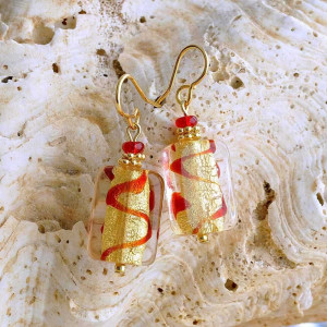 Ohrringe rot und gold schmuck aus echtem muranoglas 