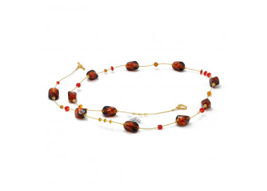 Collana lunga in vetro di murano ambra e rosso