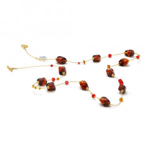 Collana lunga in vetro di murano ambra e rosso