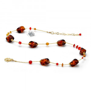 Sasso two tone amber and red - amber and red murano glass necklace