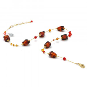 Sasso in twee kleuren oranje en rood - ketting murano glas oranje en rood