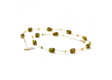  collana lunga in vetro di murano ambra e verde