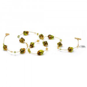 Amber and green long murano glass necklace 