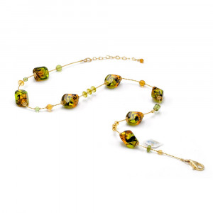 Sasso dos tonos de verde ámbar - collar de cristal de murano de color ámbar y verde