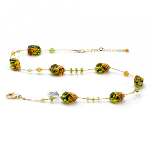 Green and amber murano glass necklace