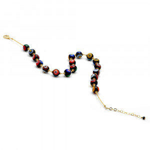  collana in oro murrina nero perline millefiori in vero vetro di murano